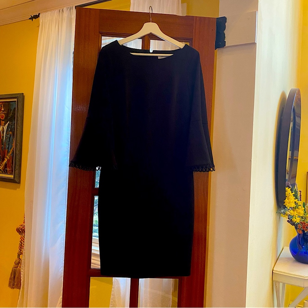 Size 8 Calvin Klein, bell sleeve with loop detail, sheath dress